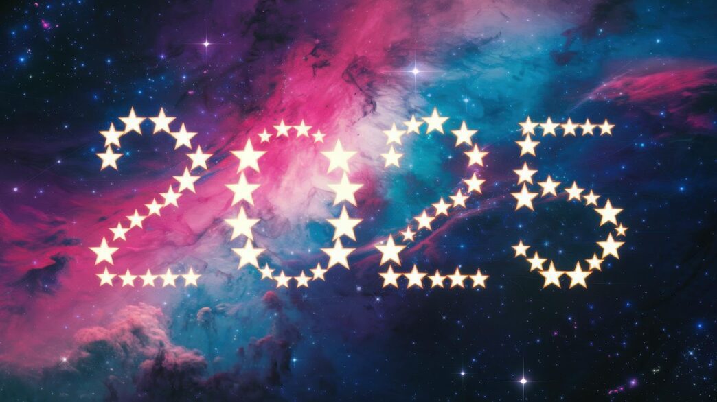 A vibrant banner for Cosmic New Year 2023 features a colorful galactic background.