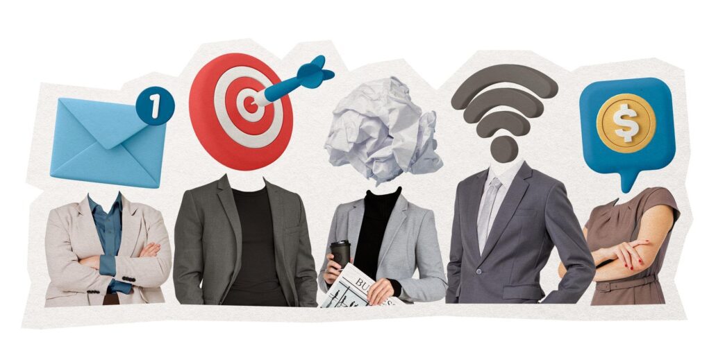 A transparent sticker featuring a creative marketing team with remixed media elements.