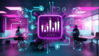 Abstract image of a futuristic background with interconnected digital elements, suggesting innovation and technology.