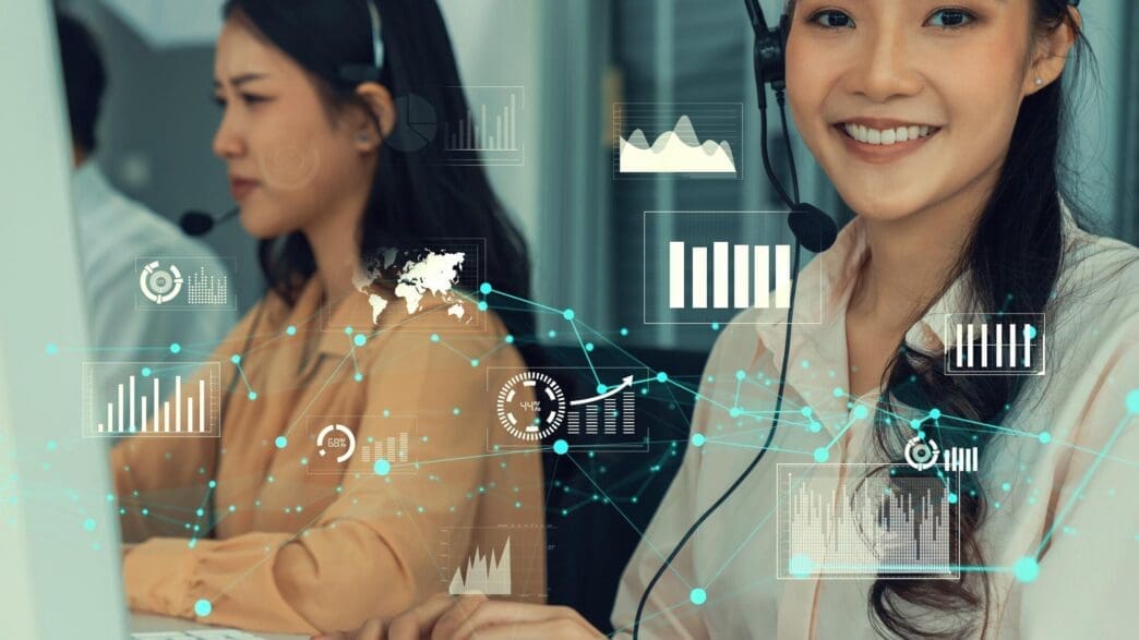 A customer support call center provides data with an informational graphic.