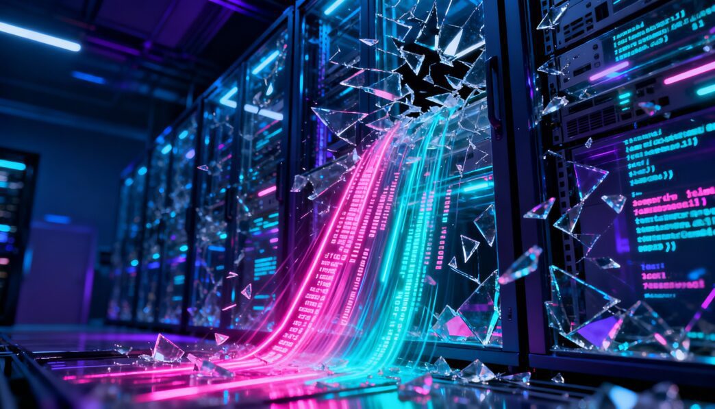 Conceptual illustration of cyber technology and Attleboro cybersecurity investigation.