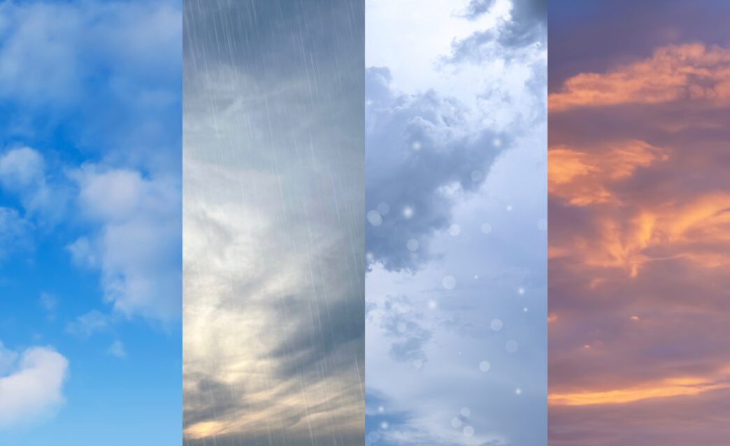 Collage of sky photos showing different weather conditions in Florida.