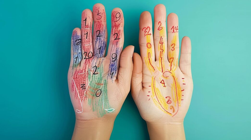 Four fingers pointing toward key drawings.