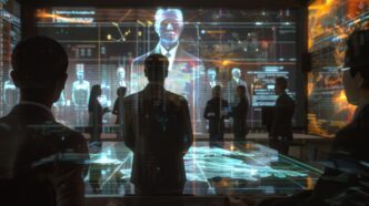 Reporters interview sources remotely using holographic projections.