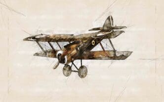 Sketch of an old airplane in flight.