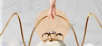 Panoramic collage of various pieces of jewelry.