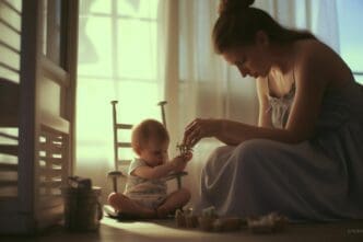 A mother lovingly holds and admires her baby's tiny legs.