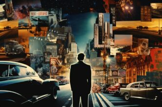 Collage of various movie posters and stills, creating a visually busy background.