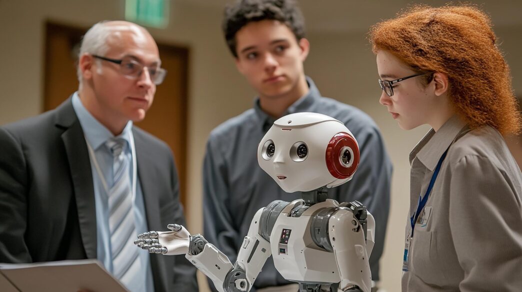 Three judges, seated at a table, lean forward with focused expressions as they evaluate something.
