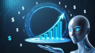 A graph depicting increasing business volume is overlaid with a shopping cart icon, representing sales growth.