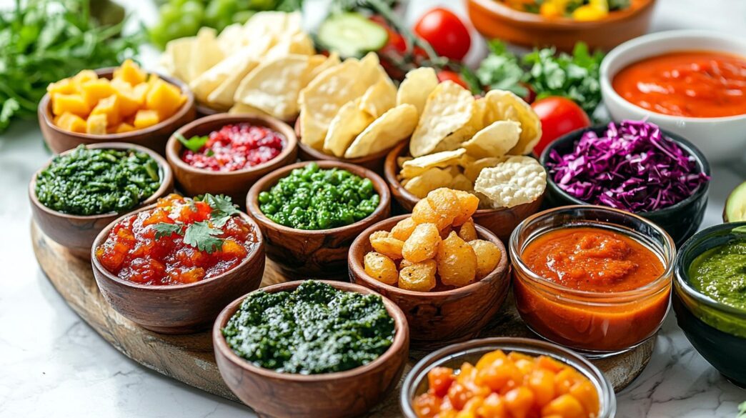 A colorful assortment of fresh fruits and vegetables is displayed.
