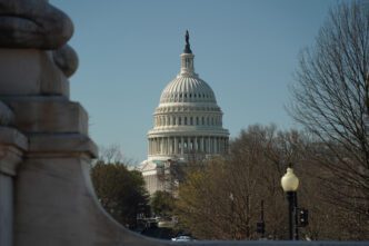 View of the US Capitol building from Union Station in Washington DC