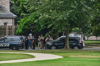 Local police and federal agents near the Washington Monument.