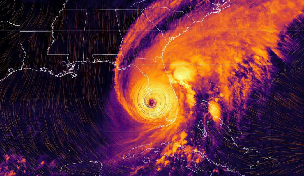 Colorful satellite weather map showing wind streams near Oxford.