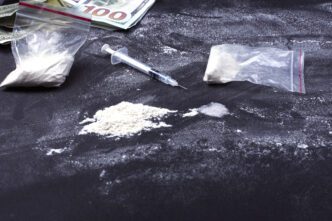 Drugs and weapons seized during a narcotics investigation forfeiture case.