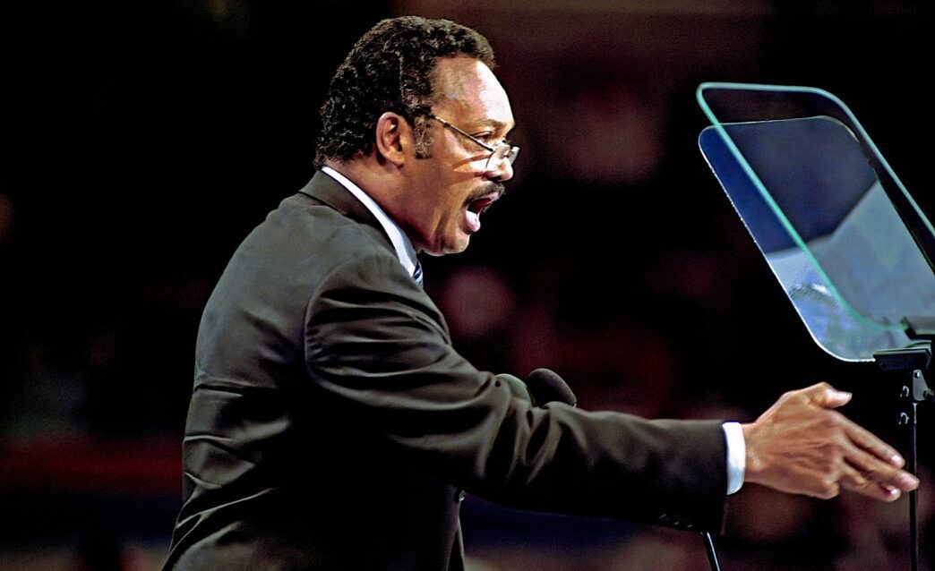 Reverend Jesse Jackson delivers speech at the Democratic National Convention in Madison Square Garden on July 14, 1992.