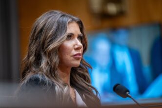 Secretary Kristi Noem at the Department of Homeland Security 2026 budget hearing, photographed by Shedrick Pelt.