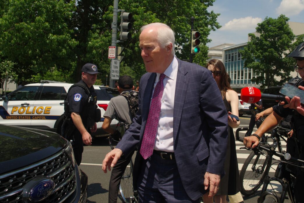 U.S. Sen. John Cornyn leaves after meeting with President Trump at the National Republican Senatorial Committee in 2024.