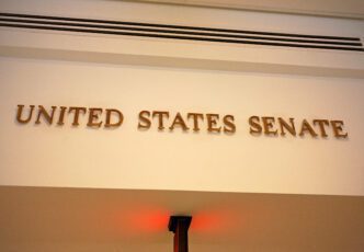 United States Senate sign in the US Capitol captured by Katherine Welles for Shutterstock.
