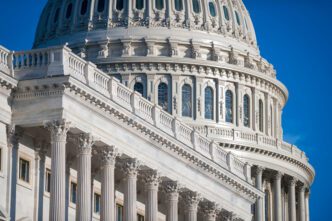 Detail of US Capitol dome architecture during Senate pressure and audit.