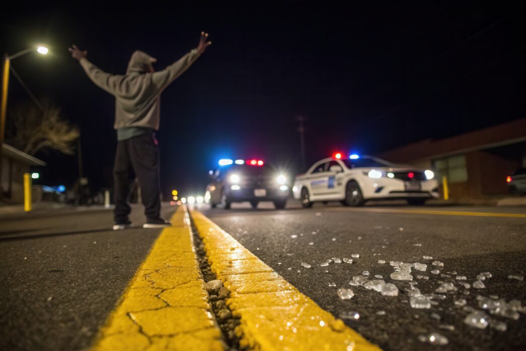 Traffic accident scene involving a fatal motorcycle collision in Las Vegas