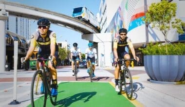 Cyclists in Downtown with the Metromover line in the background