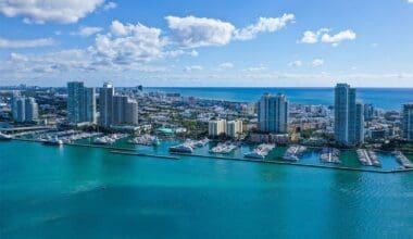 Aerial view of the Miami Beach Marina in South Beach