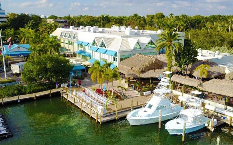 Aerial image of Monty's Raw Bar in Coconut Grove