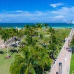 An aerial perspective of South Pointe Park in Miami South Beach