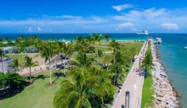 An aerial perspective of South Pointe Park in Miami South Beach