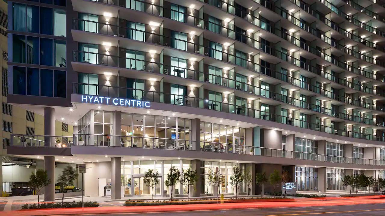 Hyatt Centric Brickell Miami Facade at night